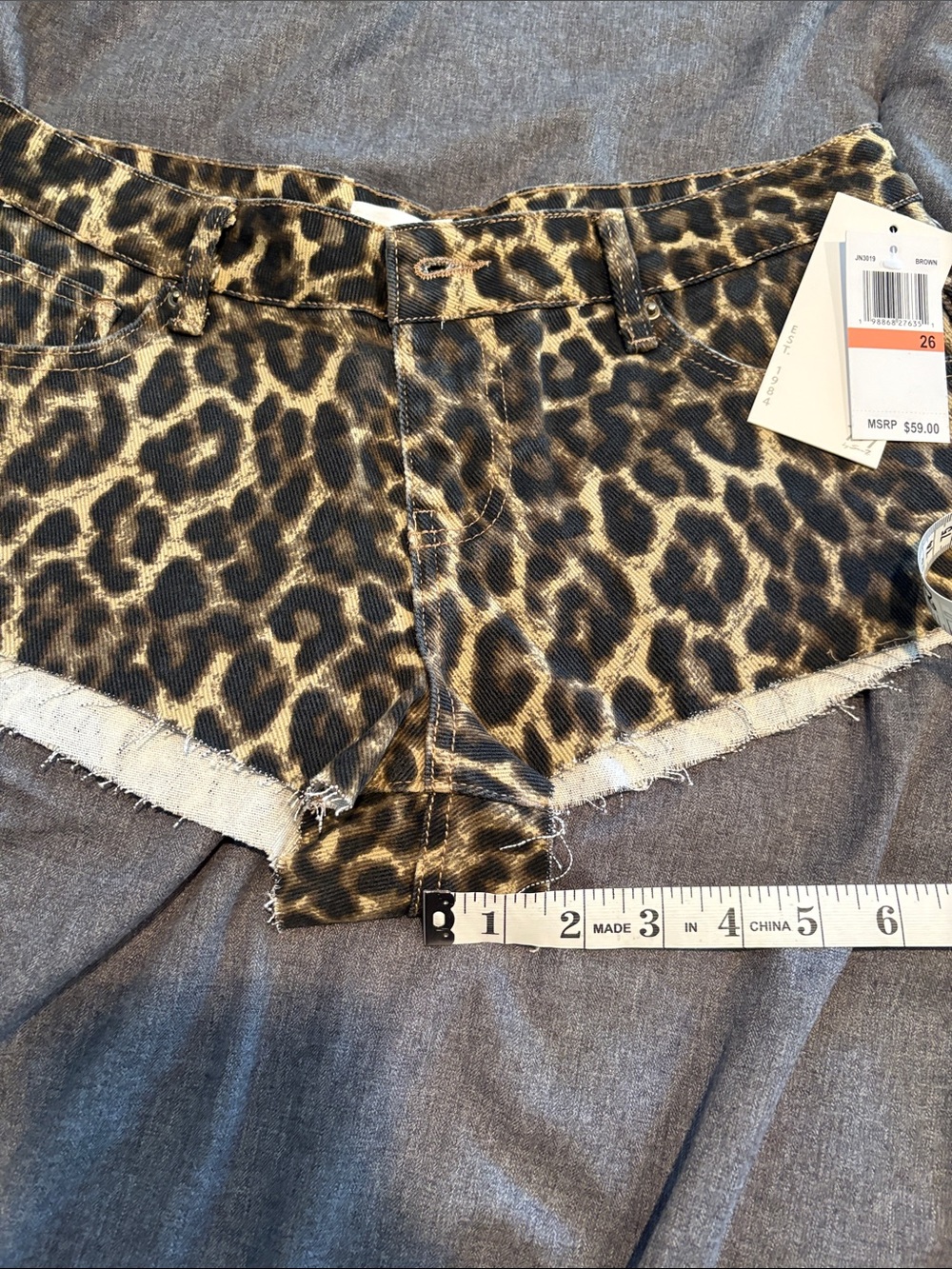Leopard Print Denim Cutoff Shorts - Women's Animal Print 26 - Picture 5 of 6